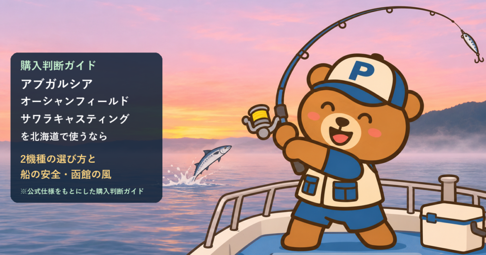 くまPがボートの船首でサワラキャスティングをするイラスト（AI生成イメージ）